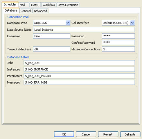 BIEE Scheduler Connection Settings
